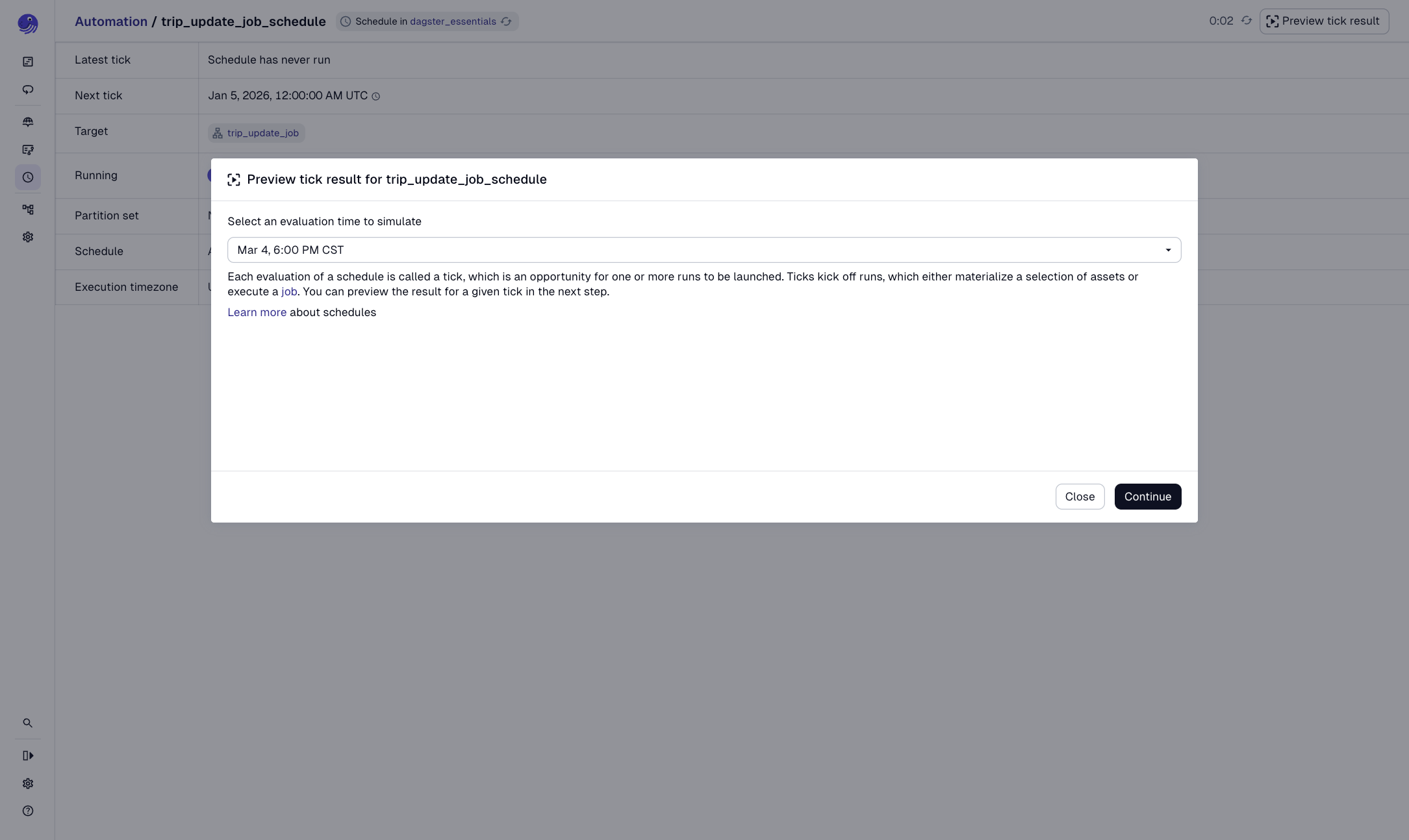 The Test Schedule button highlighted in the Schedule details page
